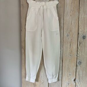 Zara Cream Casual Pants with Paper Bag Waist